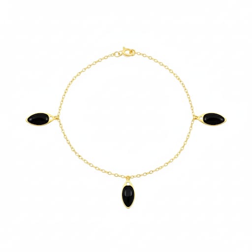 18K Real Gold Black Droplet Bracelet
