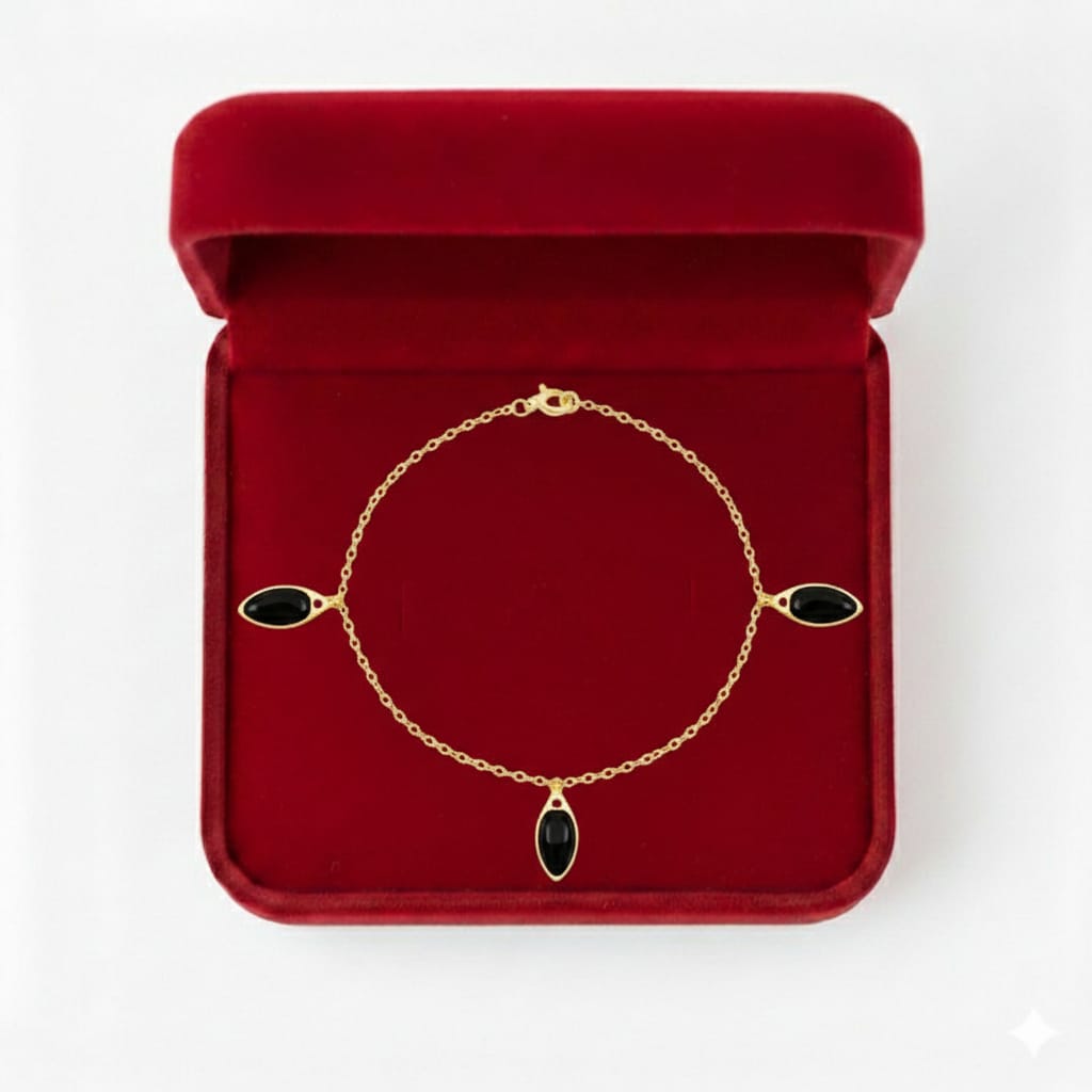 18K Real Gold Black Droplet Bracelet