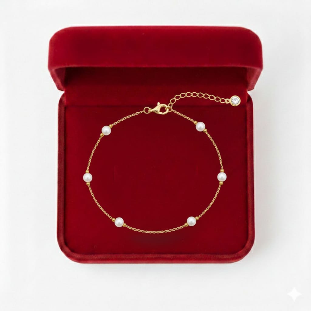 18K Real Gold Pearl And Gold Ball Bracelet