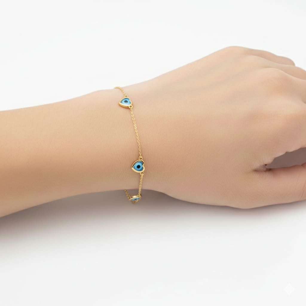 18K Real Gold Rope Chain Evil Eye Bracelet