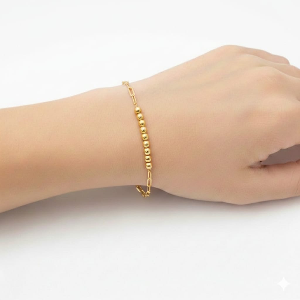 18K Real Gold Balls With Paper Clip Bracelet