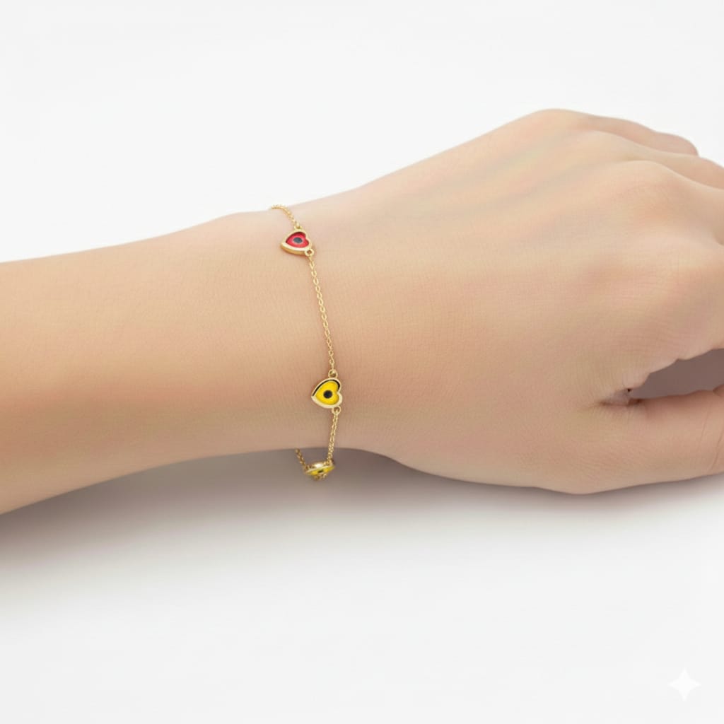 18K Real Gold Evil Eye With Gold Balls Bracelet