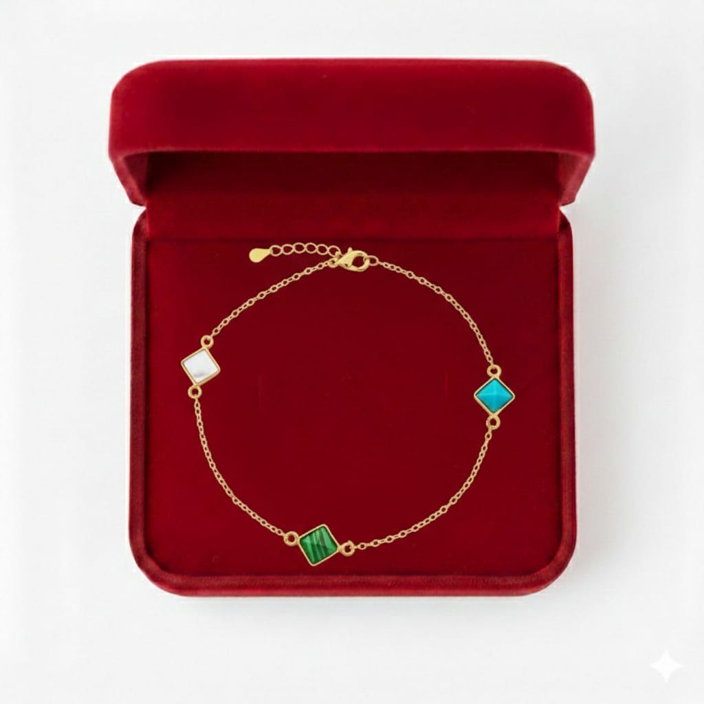 18K Real Gold Pyramid 3 Stone Bracelet