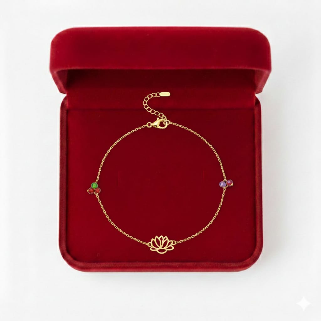 18K Real Gold Lotus Flower With Zircon Stone Bracelet