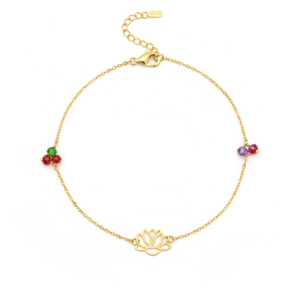 18K Real Gold Lotus Flower With Zircon Stone Bracelet