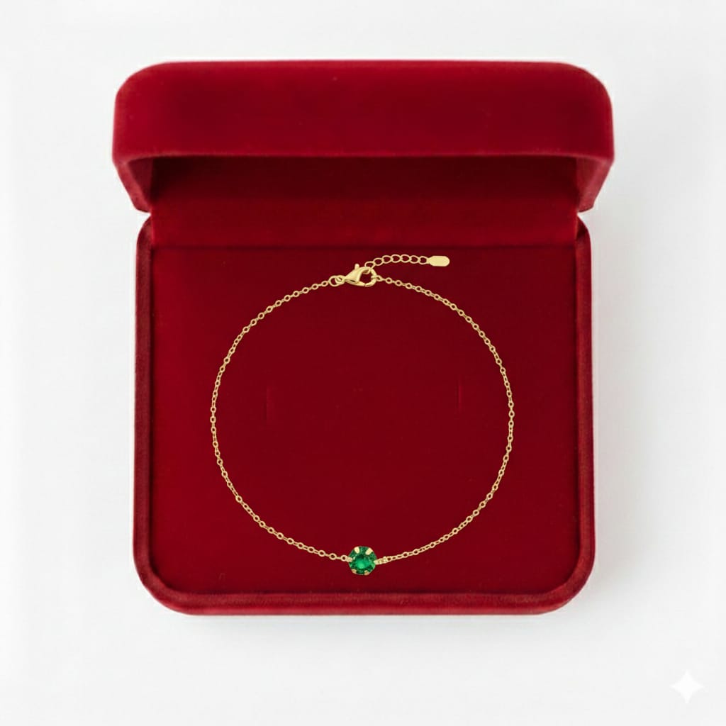 18K Real Gold Single Green Zircon Stone Bracelet