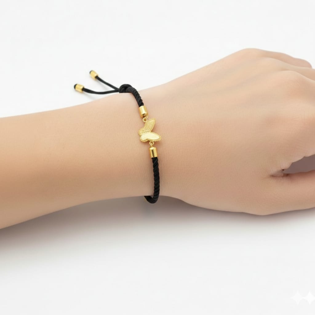 18k Gold Butterfly Bracelet with thread charm