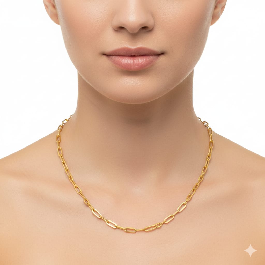 18K Real Gold Paper Clip Chain 1