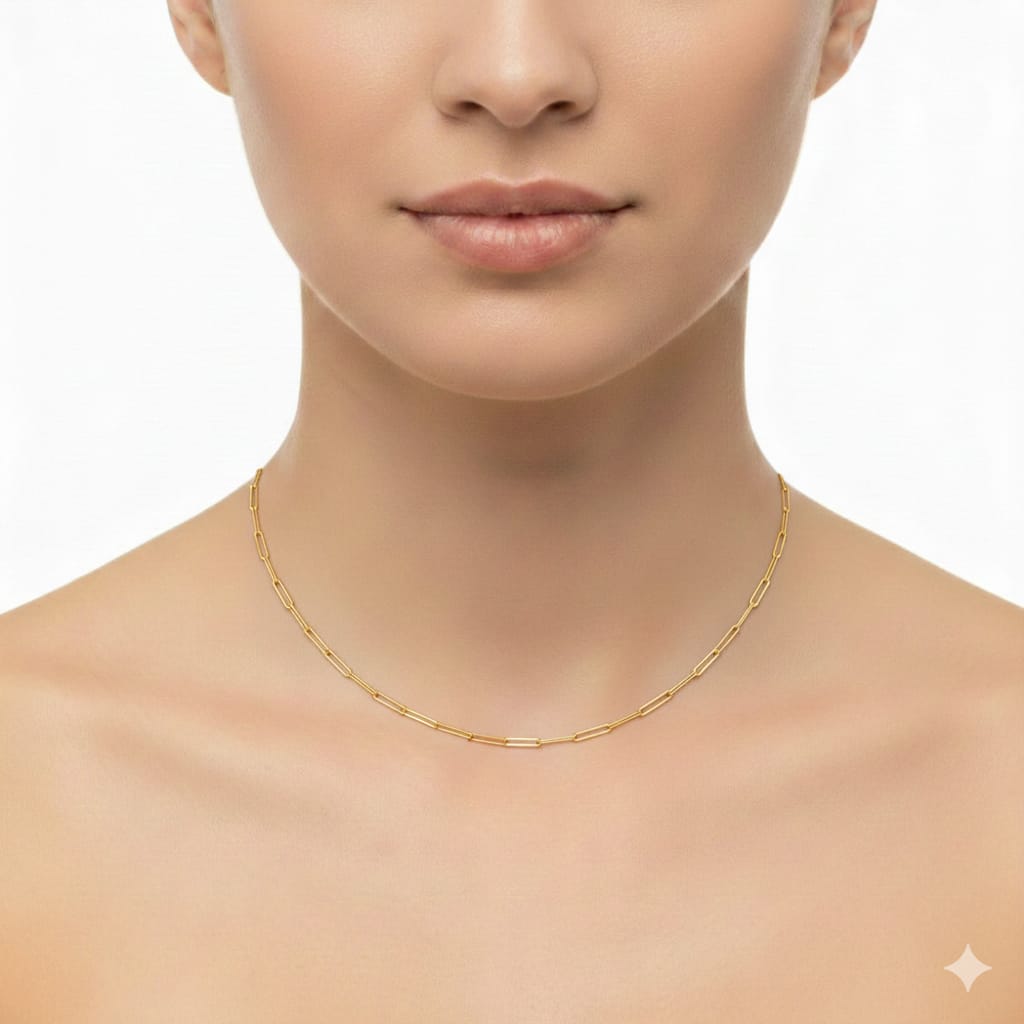 18K Real Gold Paper Clip Chain 2