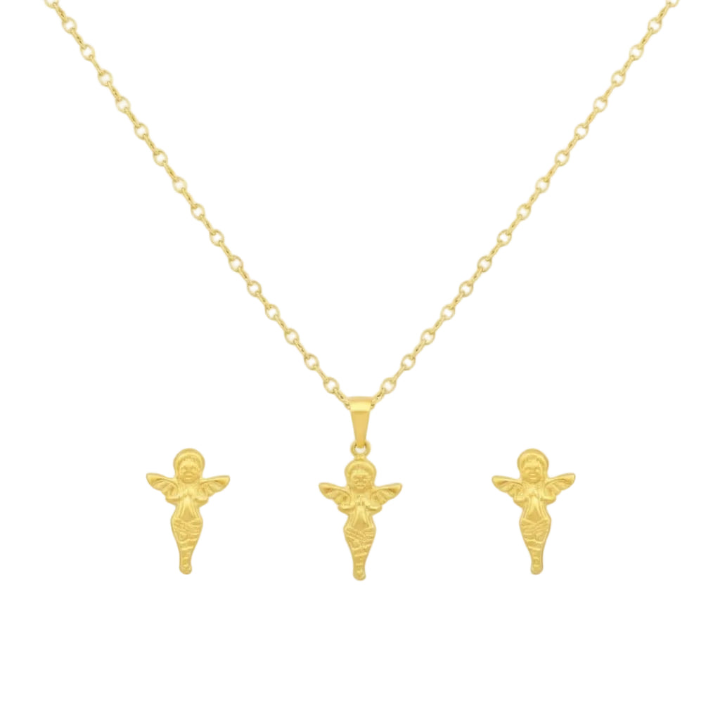 18K Real Gold Jesus Necklace And Earring Set