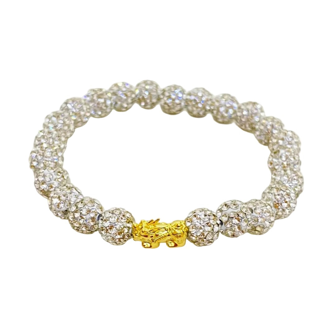 Bracelet with crystal beads and a gold clasp on a white background