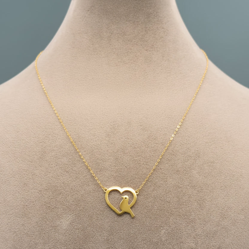 18k Gold Heart with Bird Necklace