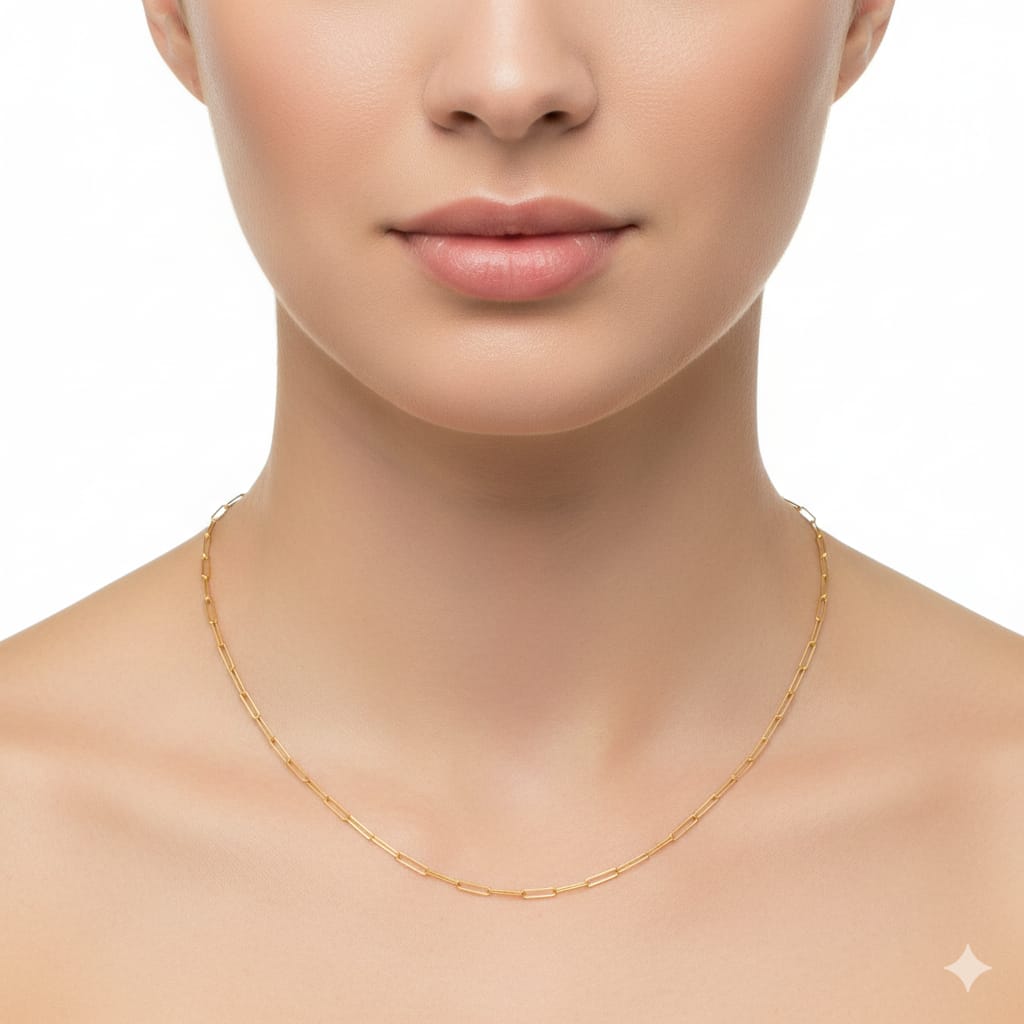 18K Real Gold Paper Clip Chain