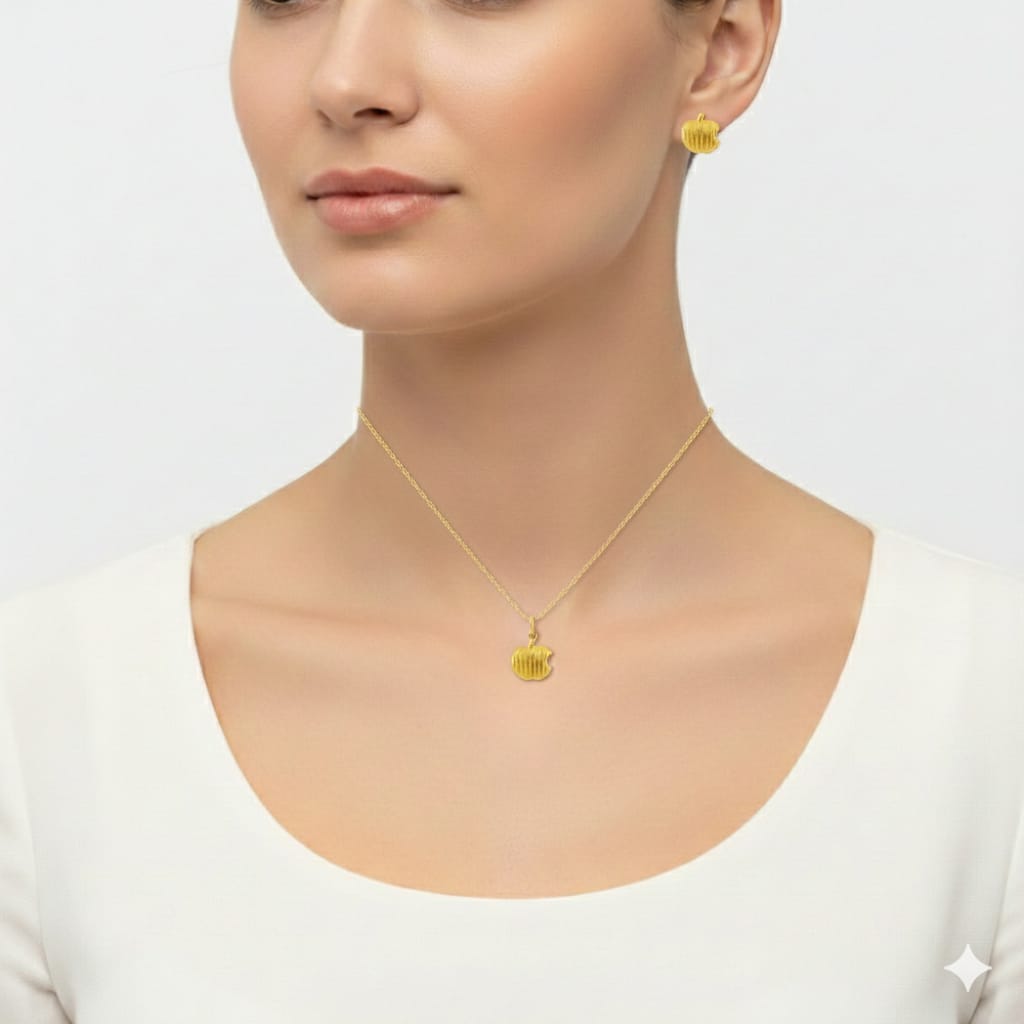 18K Real Gold Apple Necklace And Earring Set