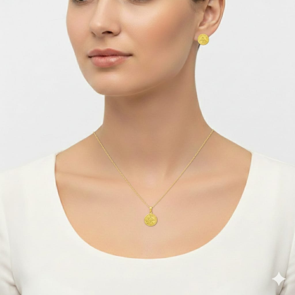 18K Real Gold Life Of Tree Necklace And Earring Set