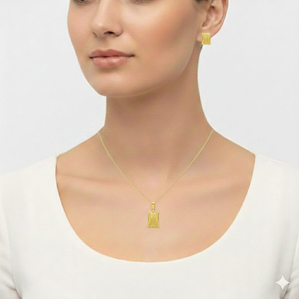 18K Real Gold Maze Necklace And Earring Set