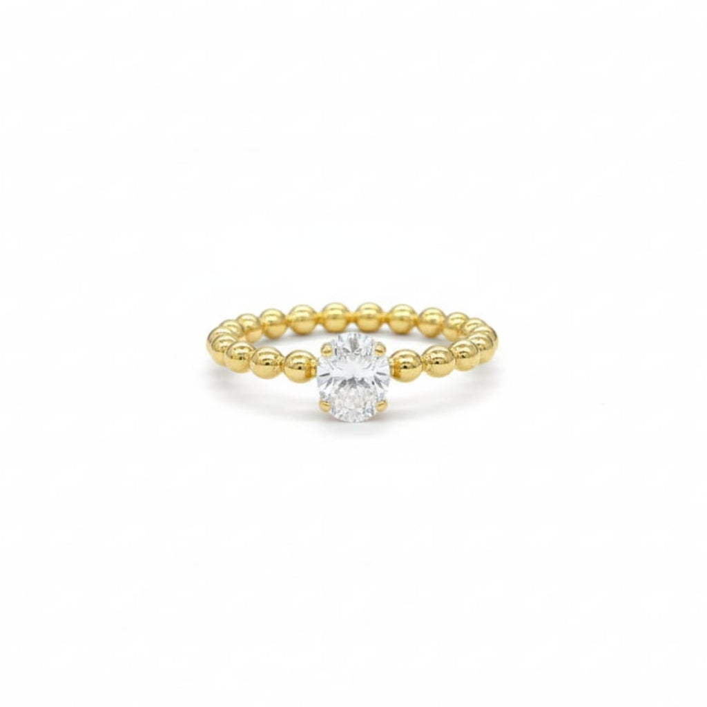 18k Gold Solid Balls with Stone Ring